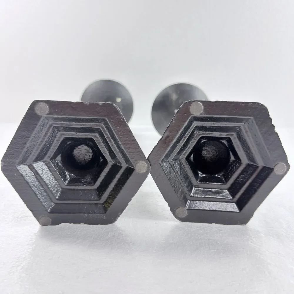 Vintage 2 Black Twist Cast Iron  Candle Holders 14